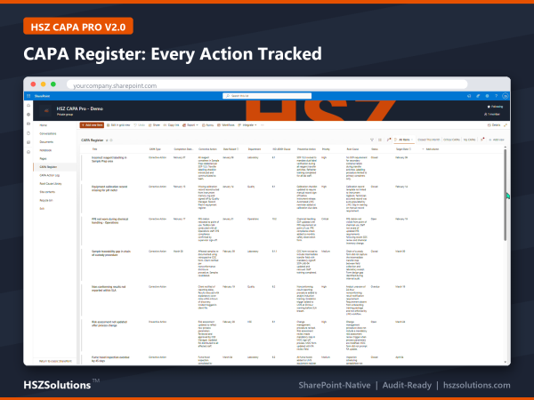 CAPA Tracking System for SharePoint | HSZ CAPA Pro V2.0